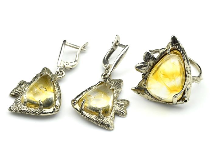 Ring and earrings with citrine " Fish ", size-20.5