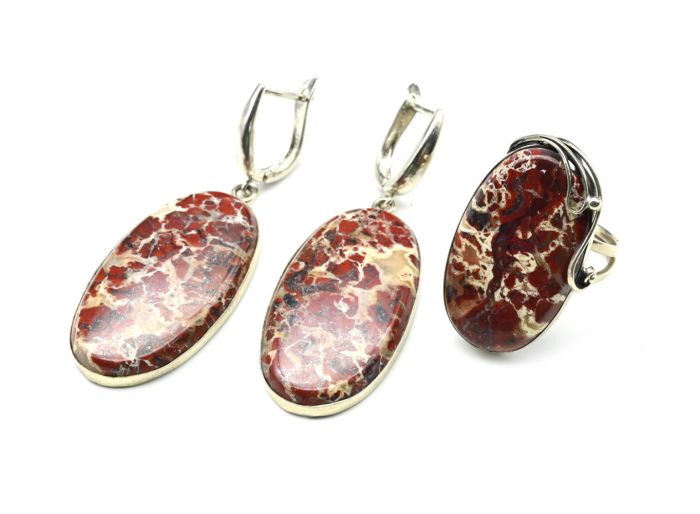 Ring and earrings with jasper "Oval", size-19