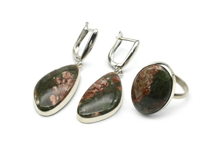 Ring and earrings with jasper, size-18