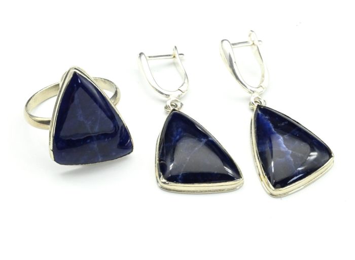 Ring and earrings sodalite "Grace", size-17.5