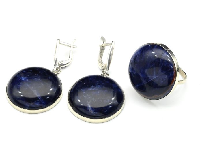 Ring and earrings sodalite "Circle", size-18