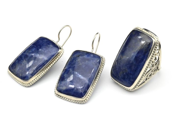 Sodalite ring and earrings, size-18