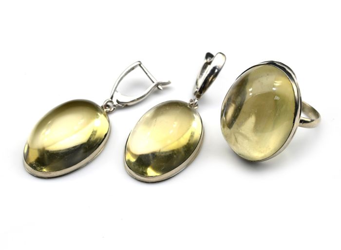 Ring and earrings citrine "Oval", size-18.5