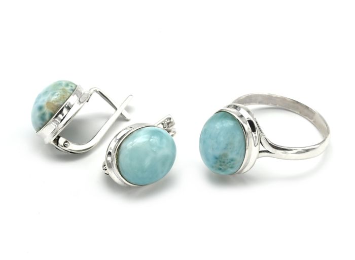 Ring and Earrings with larimar oval 11*13mm, size 19.8 g