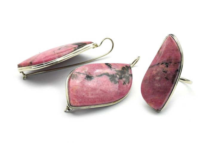 Ring and earrings with rhodonite "Grace", size-20.5