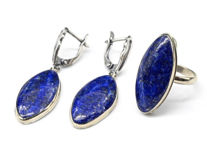 Ring and earrings with lapis lazuli " Rice ", size-18