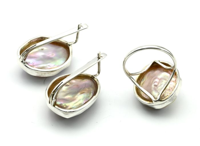 Baroque Pearl Ring and Earrings, size 18, 17.2g