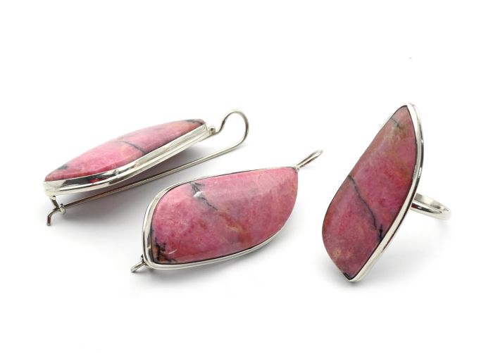 Ring and earrings with rhodonite "Grace", size-20