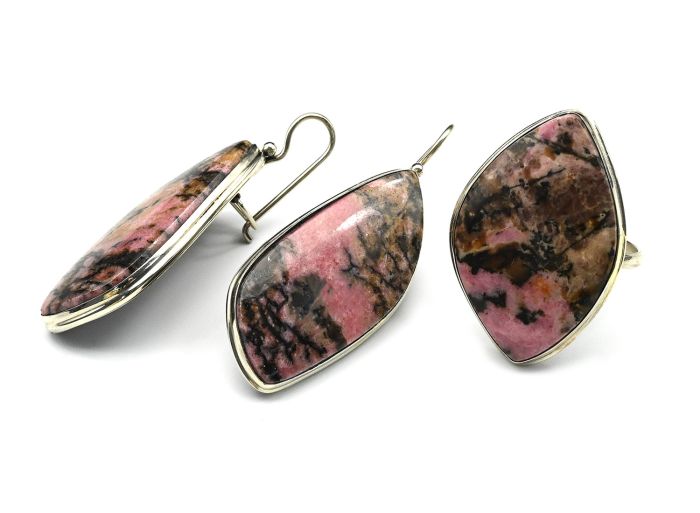 Ring and earrings made of rhodonite " Grace ", size-20