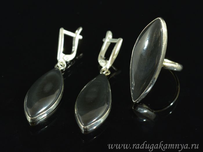 Obsidian ring and earrings, size-18