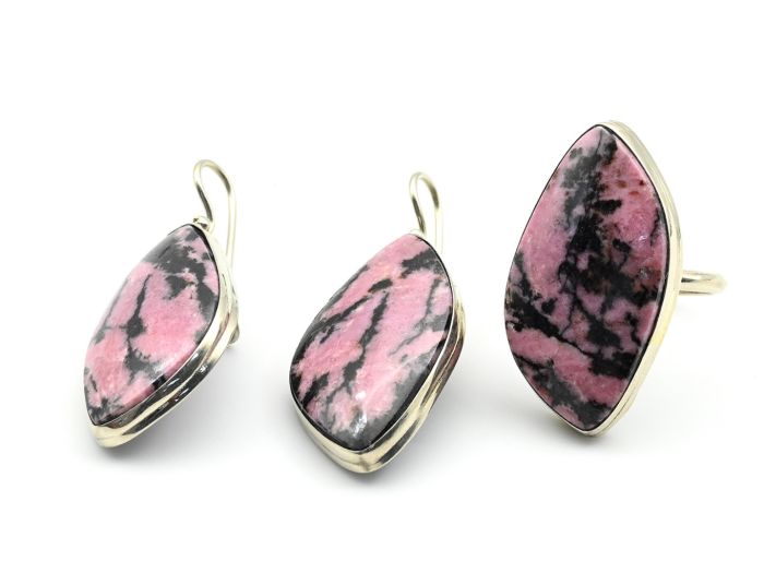 Ring and earrings with rhodonite " Grace ", size-19.5