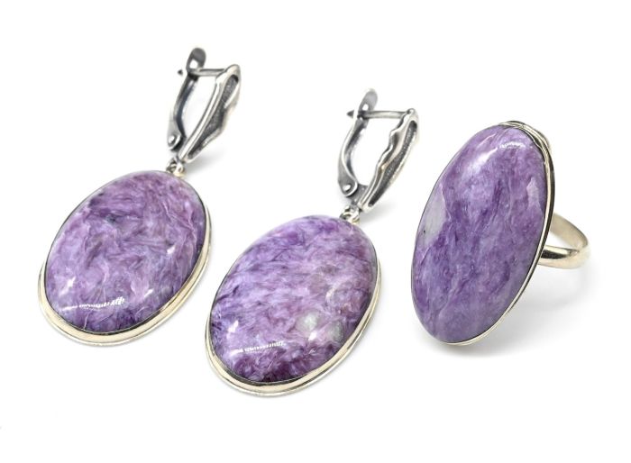 Ring and earrings with charoite " Oval ", size-19