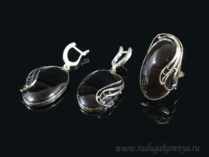 Obsidian ring and earrings, size-21