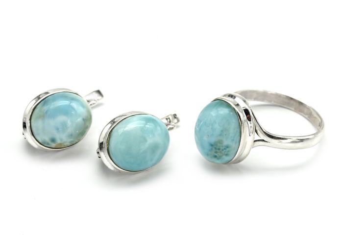 Ring and Earrings with larimar oval 11*13mm, size 19.8 g