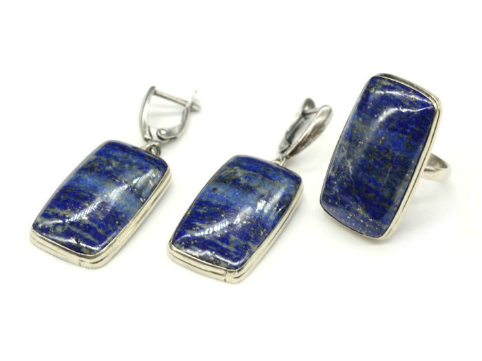 Lapis lazuli Afghan " Rectangle " ring and earrings, size-17