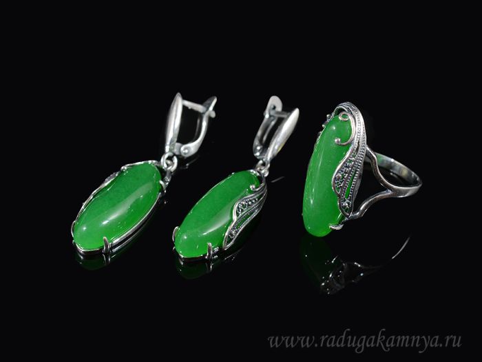 Ring Earrings with quartz (imitation chrysoprase) size 20