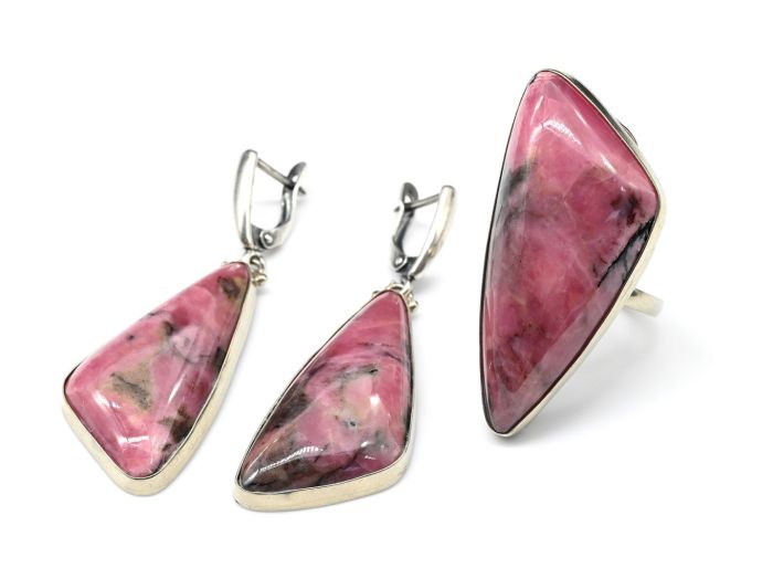 Ring and earrings with rhodonite " Grace ", size-18.5