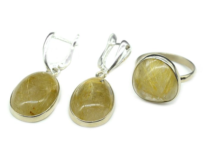 Rutile Quartz Earring Ring (hairy), size-18