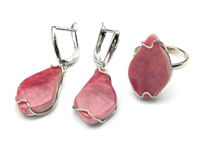 Ring and earrings rhodonite "Orletz", size-18