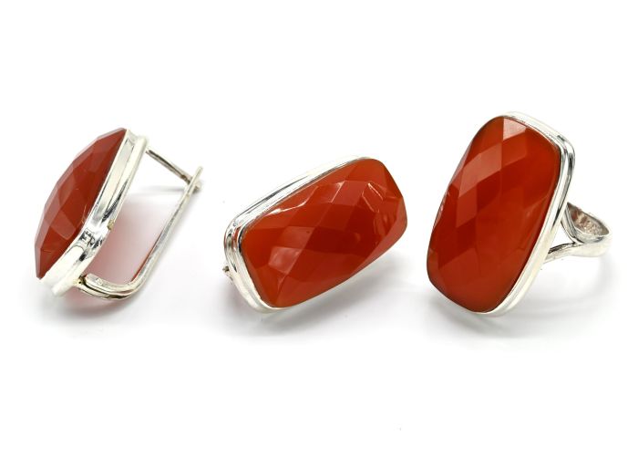 Carnelian ring and Earrings 17*28mm, size 19, 23g