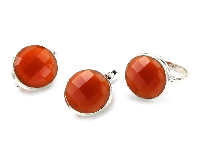 Ring and Earrings with carnelian 18mm, size 18.5, 13.3g