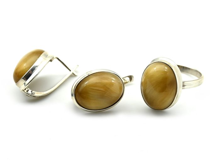 Tiger Eye Ring and Earrings 13*17mm, size 19, 10.8g