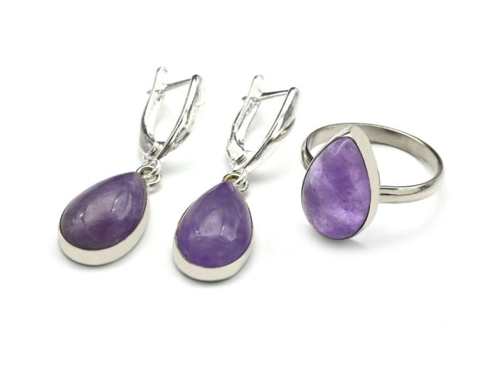 Amethyst Drop earrings ring, size-17.5