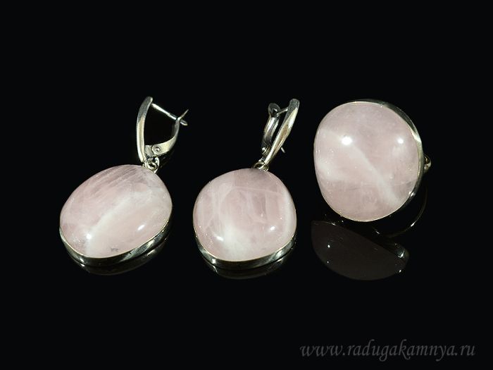 Ring earrings rose quartz, size-17.5