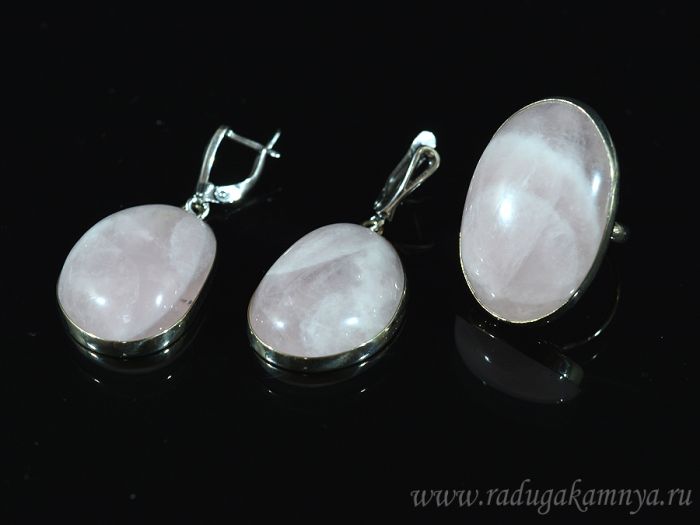 Ring earrings rose quartz, size-17