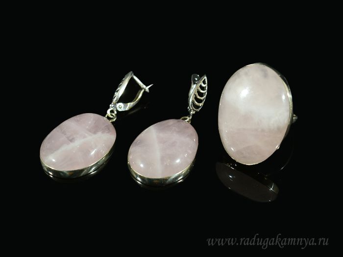 Ring earrings rose quartz, size-17.5