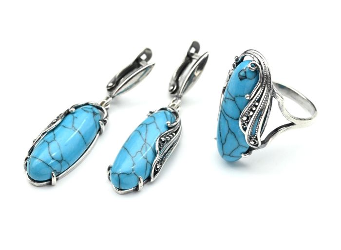 Ring Earrings with turquoise (imitation) size 20