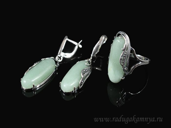 Ring Earrings with quartz (imitation jade) size 20