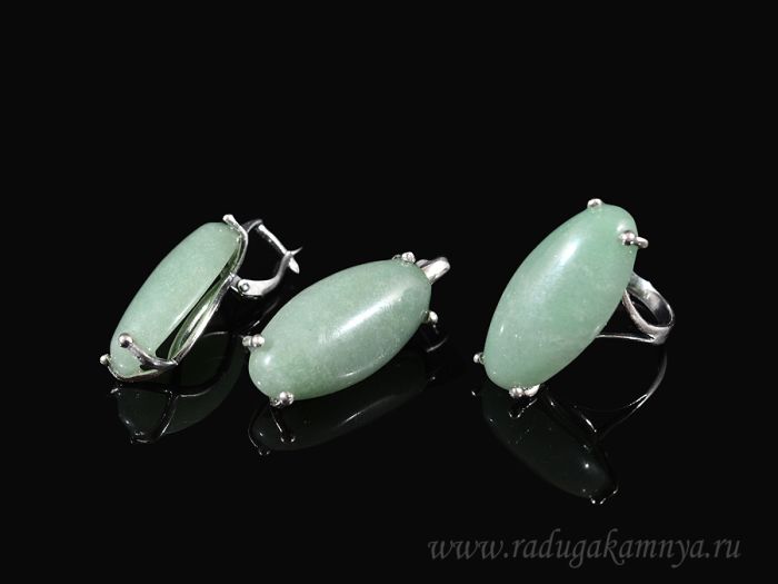 Ring Earrings with quartz (imitation jade) size 19