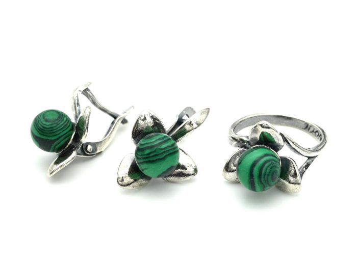 Ring Earrings with Malachite imitation size 16