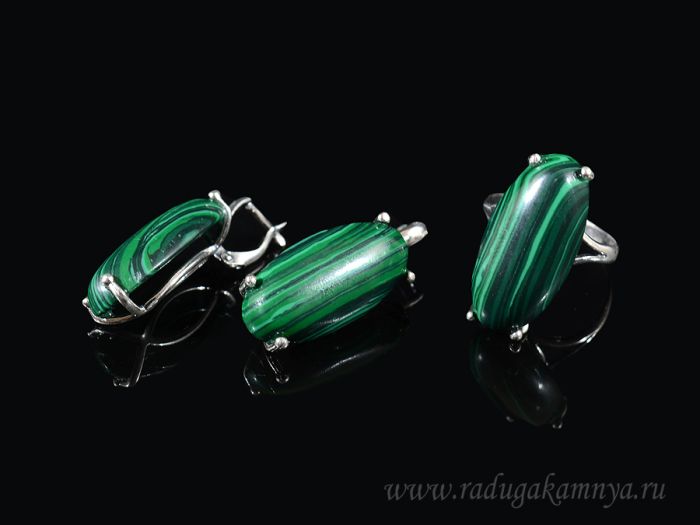 Ring Earrings with Malachite imitation size 17