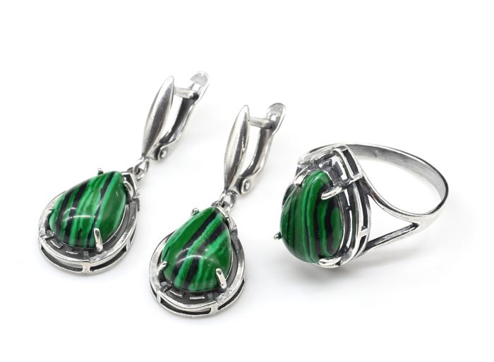 Ring Earrings with Malachite imitation size 20