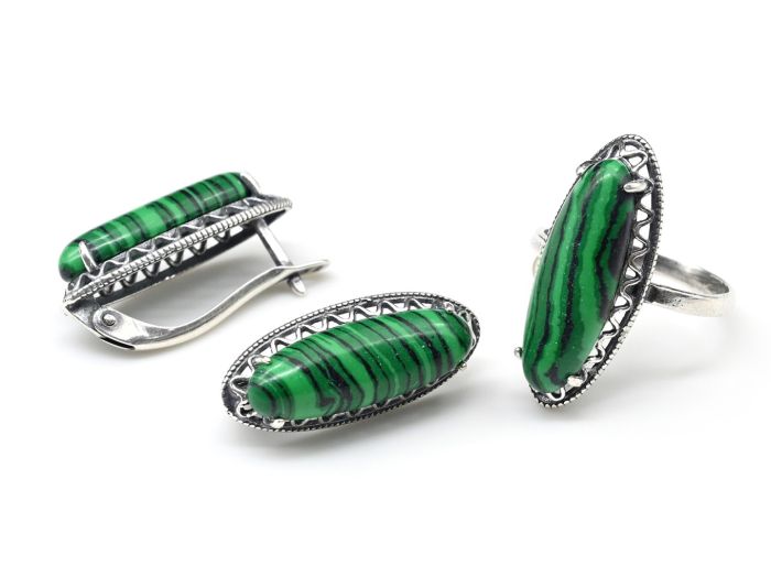 Ring Earrings with Malachite imitation size 18