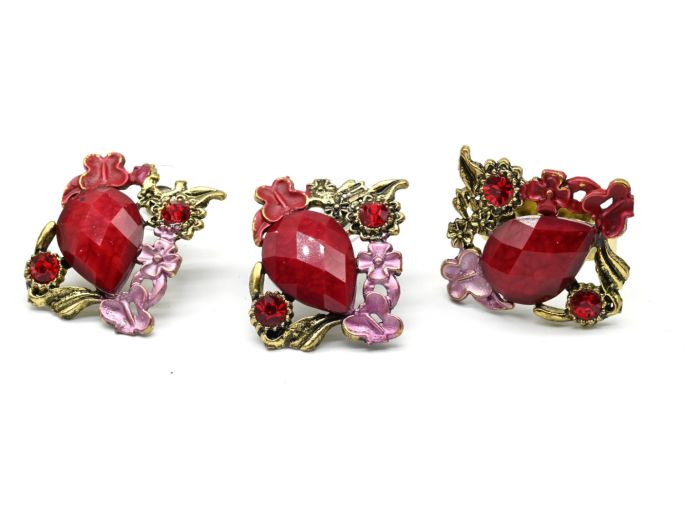 Ring Earrings with Murano glass color red.