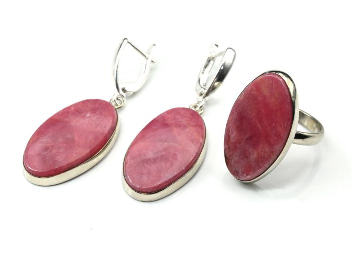 Ring earrings with rhodonite "Oval", size 17.5