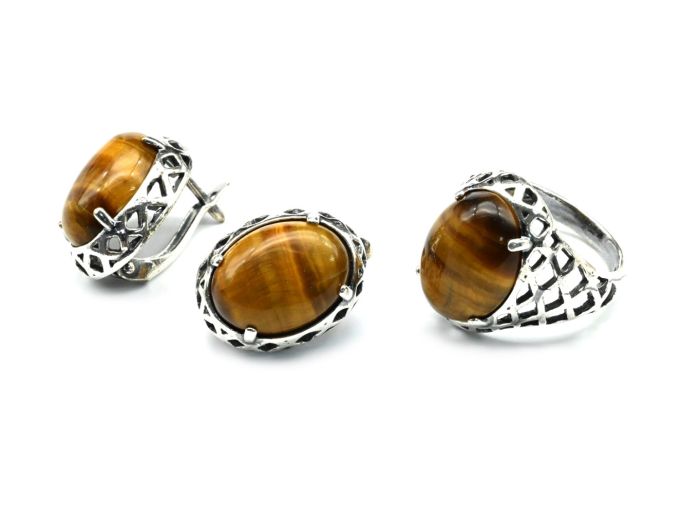 Ring Earrings with Tiger's Eye size 16