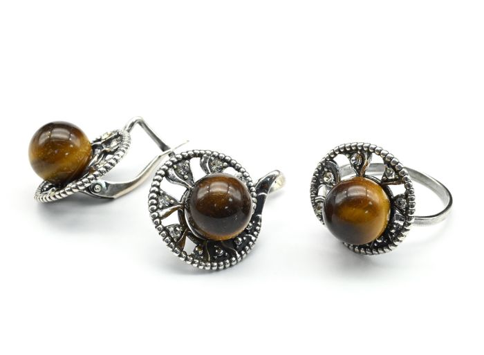 Ring Earrings with Tiger's Eye size 16