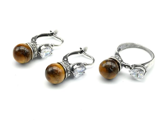 Ring Earrings with Tiger's Eye size 16