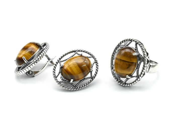 Ring Earrings with Tiger's Eye size 19