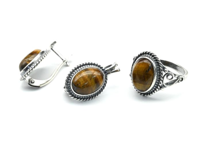 Ring Earrings with Tiger's Eye size 20