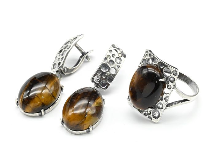 Ring Earrings with Tiger's Eye size 20