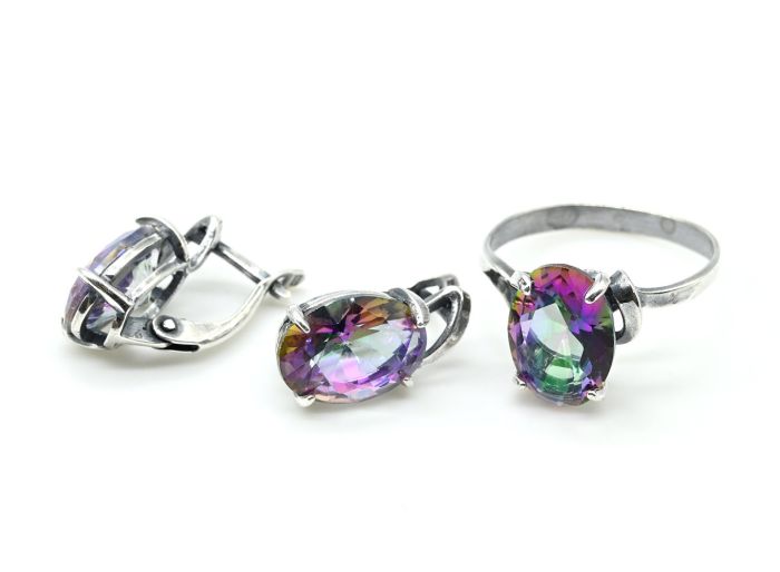 Ring Earrings with artificial zircon, color chameleon size 20