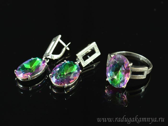 Ring Earrings with artificial zircon, color chameleon size 21