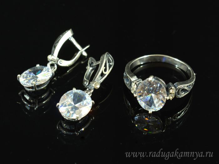 Ring Earrings with artificial zircon, color crystal size 21