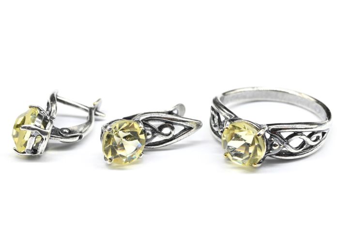 Ring Earrings with artificial zircon, lemon color size 19