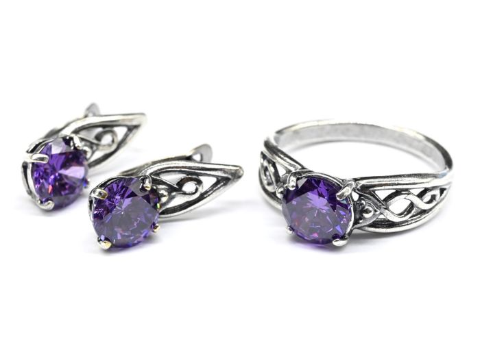 Ring Earrings with artificial zircon, color.lilac size 20